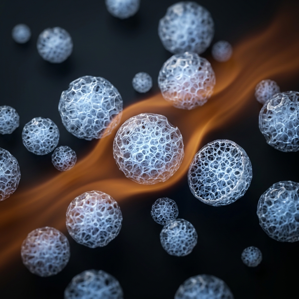 Macro visualization of Levron Aerogel Granules showing nano-porous silica structure with thermal energy interaction