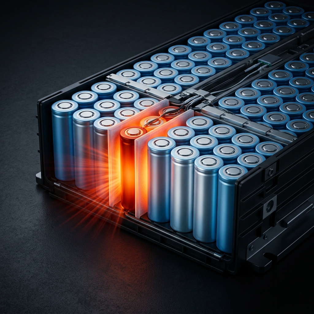 EV battery pack with aerogel thermal barrier visualization